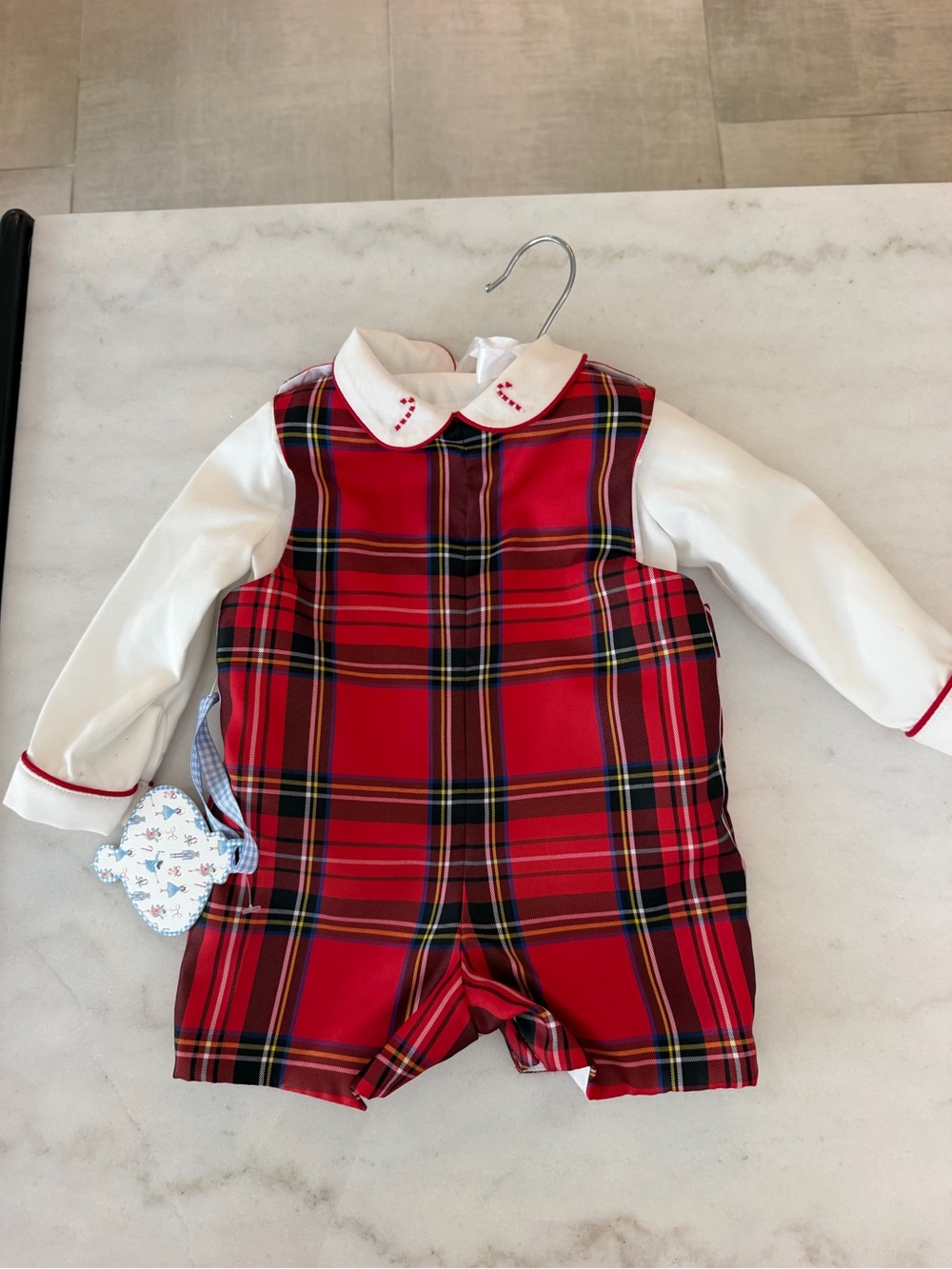 Edgehill Collection Red Tartan Romper with White Collar